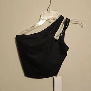 Halara schwarz One Shoulder gepolstert Crop Top Sport BH XS Neu mit Etikett - Bild 1 von 4