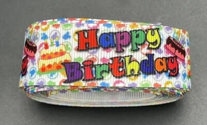 4.5 yds HAPPY BIRTHDAY Printed Grosgrain Ribbon 7/8" - Picture 1 of 2