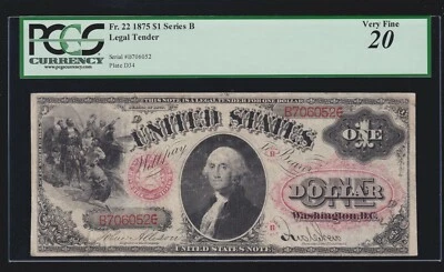 US $1 1875 Legal Tender SERIES 'B'  FR 22 PCGS 20 VF (052)  EXTREMELY SCARCE! - Image 1 of 2