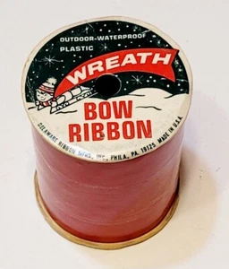 Vintage Plastic Outdoor Weatherproof Wreath Bow Red Delaware Ribbon Mfrs 12 Ft - Picture 1 of 6