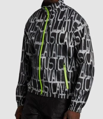 $700 Just Cavalli Men's Black Neon-Zip Logo Bomber Jacket Size IT 52/US 42 - Image 1 of 4