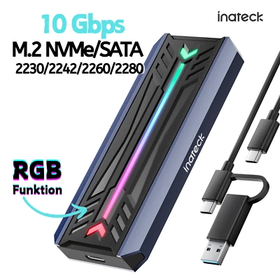 Inateck RGB NVMe M.2 Festplattengehäuse 10 Gbps SATA SSD USB  3.2 Gen 2 4TB UASP - Bild 1 von 4