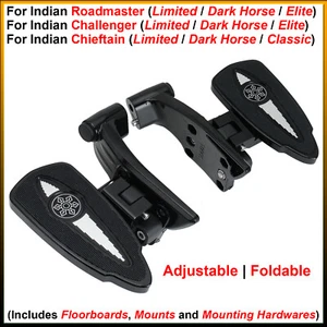 Black Adjustable Rear Floorboards - For Indian Roadmaster, Challenger, Chieftain - Picture 1 of 17