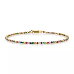 Brazalete Tenis Arco Iris Multicolor Oro 14K Esmeralda Rubí Zafiro Gemas - Imagen 1 de 3