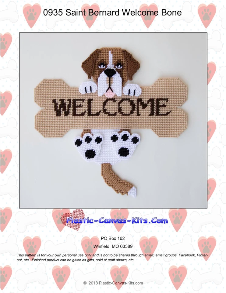 Saint Bernard Dog and Bone Welcome Sign- Plastic Canvas Pattern or Kit - Image 1 of 1