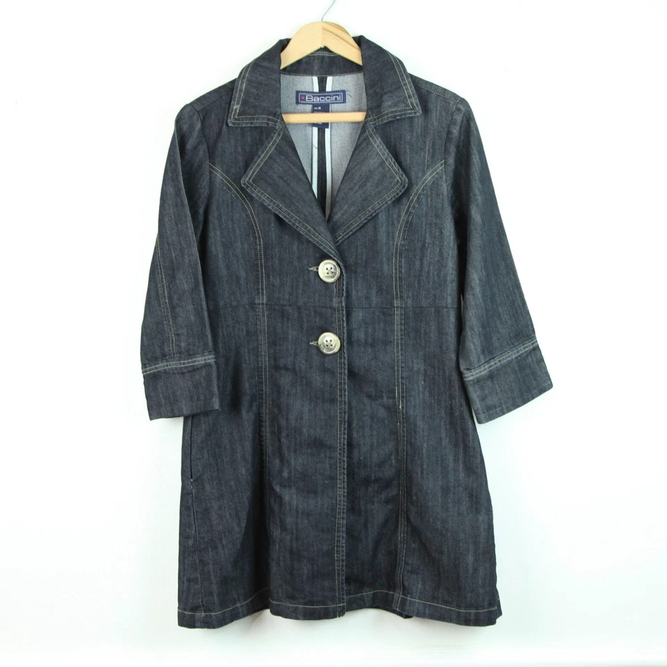 Gabardina Baccini Denim Medio Oscuro Y2K Twee Otoño Cápsula Mínima Lavado Oscuro Foto 1 de 4