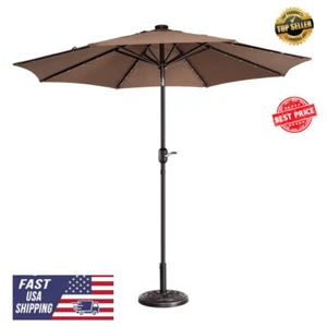 9Ft Tilt Umbrella Outdoor Patior Commercial Dining Spaces Cafe W/ Solar Lights - Picture 1 of 8