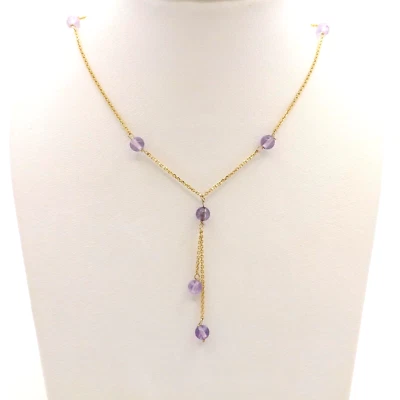 Collar colgante Lariat de cuentas de amatista natural de oro de 14k piedra de nacimiento de febrero 16 pulgadas Foto 1 de 4