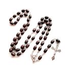 Wood Bead Religious Catholic Crucifix Rosary Pendant Necklaces For Men