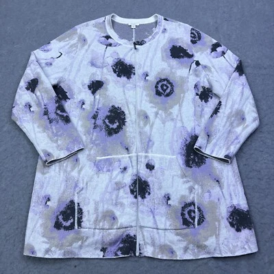 Chaqueta Pure Jill Fit Para Mujer XL Púrpura Floral Cremallera Completa Tejido Cárdigan Suéter Foto 1 de 4