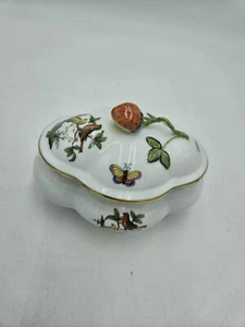 Herend Rothschild Bird 6x4.5" Lidded Dish Strawberry Finial Htf 6095 Handpainted - Picture 1 of 8
