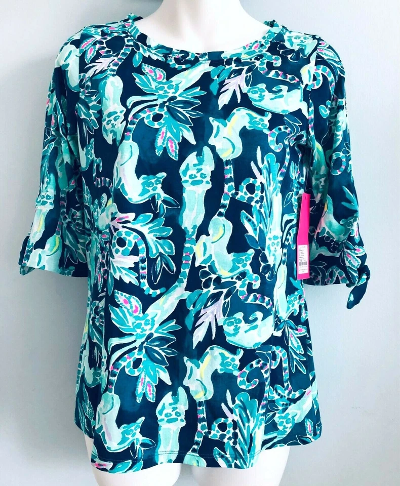 Lilly Pulitzer Madge Top Colorful Paradise Blouse Bow Sleeves XL
