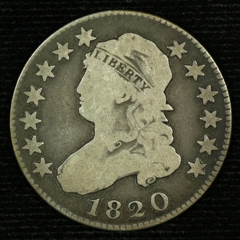 Capped Bust Quarter 1820 P Large 0. VG Circulated. Lot # 9042-44-0100 Cover