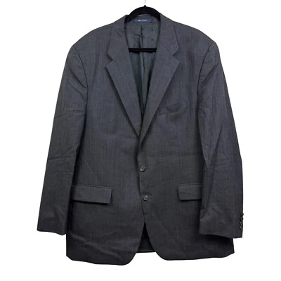 Chaps Ralph Lauren Men Pinstripe Blazer Suit Pure Wool Vented Gray Purple Sz 48T - Image 1 of 4