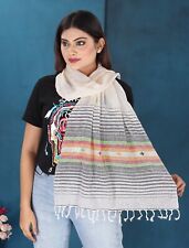 100% Cotton woman Traditional stole, White scarf Kutch handwoven, FREE SHIPPING
