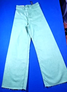 ZARA The Marine Straight Flare Denim Lime Green Jeans Pants Women's Size 2 NEW - Picture 1 of 16