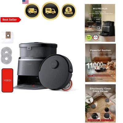 机器人真空拖把 11000Pa 强力吸力自动拖把应用程序控制黑色 — 第 1/4 张图片