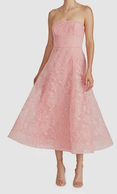 Vestido para mujer ML Monique Lhuillier rosa Louisa encaje MIDI talla 6 Foto 1 de 2