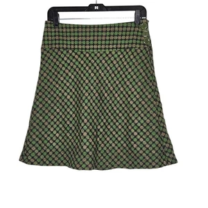 Ann Taylor Loft Green Brown Checked Wool-Blend A-Line Skirt 4 Retro Career Twee - Picture 1 of 8