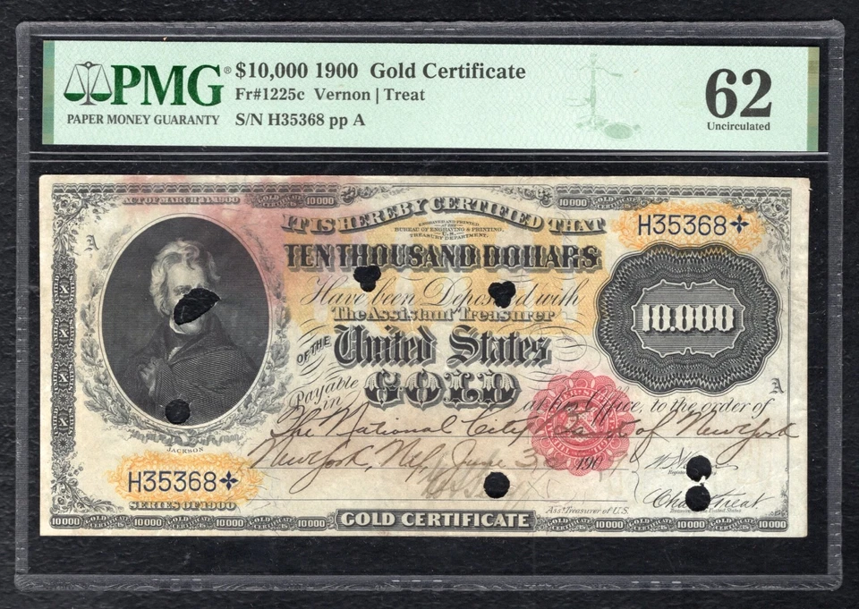 FR 1225c 1900 $10,000 TEN THOUSAND DOLLARS GOLD CERTIFICATE PMG UNCIRCULATED-62 - Image 1 of 2