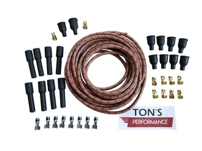 DIY Universal Cloth Covered Spark Plug Wire Kit Set Vintage Wires v6 v8 Brown Bk - Image 1 of 4