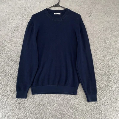 Zara Sweater Mens Large Waffle Knit Crewneck Thermal Navy Blue Work Office - Image 1 of 4