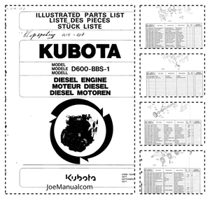 Kubota D600BBS-1 Diesel Engine Parts Catalog PDF - Picture 1 of 1