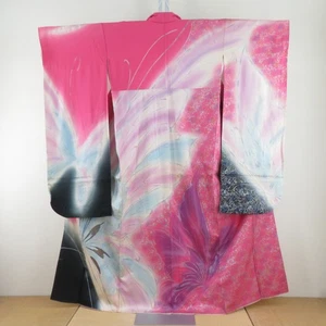Kimono Furisode in seta fantasia farfalla rosa 62,6 pollici donna - Foto 1 di 15