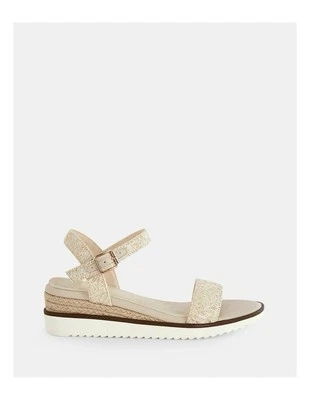 Novo Barletta Sandals Beige Wedges Espadrille Size 8 New In Box Metallic Raffia - image 1 of 4