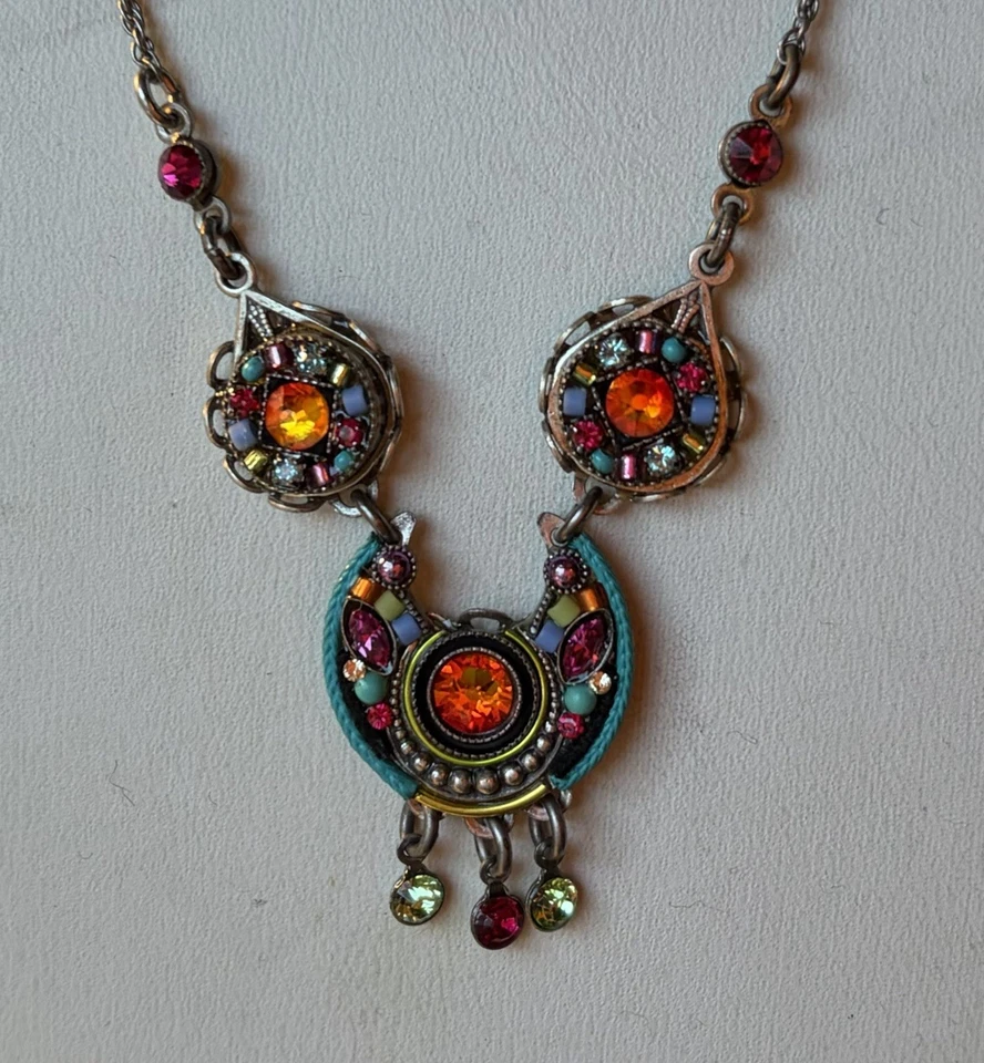 Collar Cristal Luciérnaga ~ Luneta Multicolor ~ Mosaico ~ Colgante Gota Ajustable Foto 1 de 4