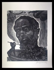 Fritz Eichenberg SIGNED Wood Engraving HOMAGE - MICHELANGELO - Picture 1 of 3