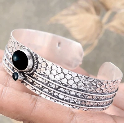 Squisito bracciale in onice nero con pietre preziose Bracciale da uomo in... - Immagine 1 di 4