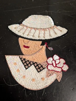 Parche de apliques artesanal de lentejuelas y cuentas fashionista vintage de 8" para mujer en sombrero EE. UU. Foto 1 de 3