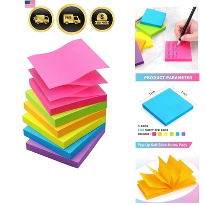 Sticky Notes 3x3 Inches Self-Stick Pads Bright Colors 6 Packs Office School Home - Image 1 of 4