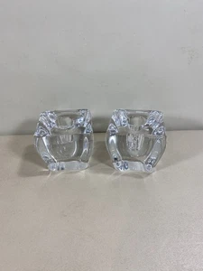 Par de candelabros cubo de vidrio macizo Skruf Suecia - Imagen 1 de 5