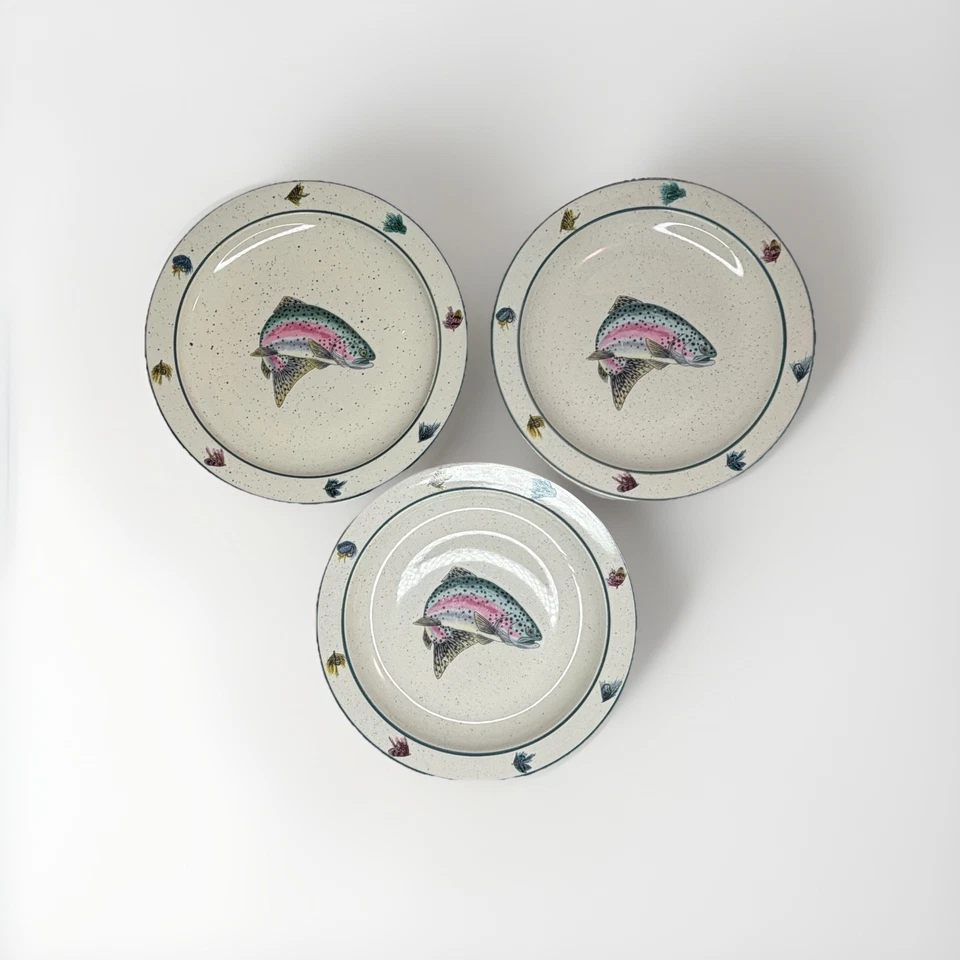 “Rainbow Trout” de Scotty Z – Juego de 3 platos de ensalada – 81/2′′ – Tema de pesca con mosca Foto 1 de 4