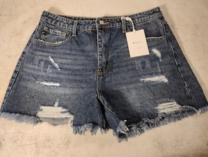 KanCan abgeschnittene Denim Jeansshorts 13/30 Damen mittelhoher Bund abgenutzt ausgefranster Saum neu mit Etikett - Bild 1 von 9