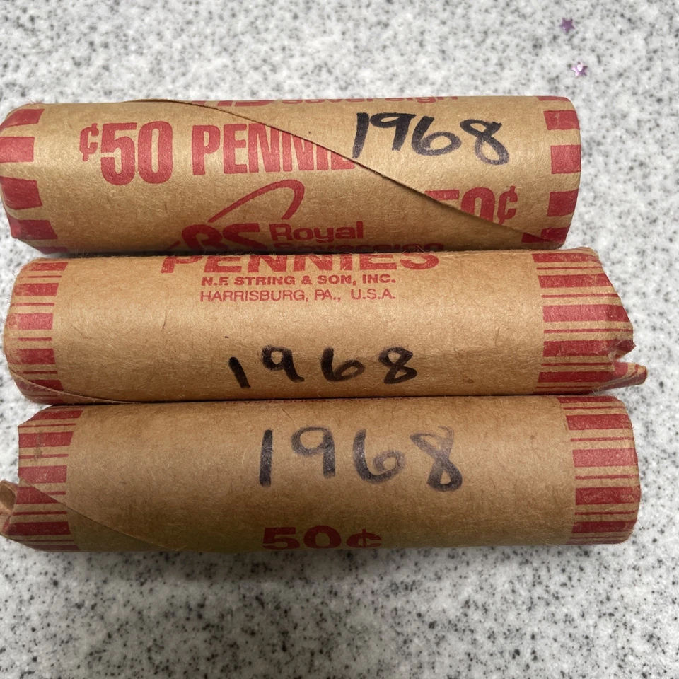 1968 Lincoln Memorial Cent Roll - Circulated 3 Rolls Mixed Mints Unsearched - Image 1 of 1