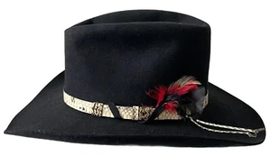 Akubra BOBBY mens cowboy hat small - medium black felt read feather Australia - Picture 1 of 14