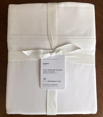 Pottery Barn 700-Thread-Count Sateen SHEET SET,  White Size Queen, W/$249.00 Tag - Image 1 of 3
