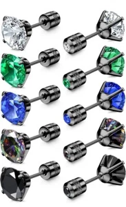 5 Pairs Titanium Screw Back Surgical Stainless Steel Stud Earrings for Women Men - Picture 1 of 6