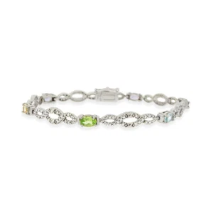 925 Silver Multi Gemstone & Diamond Infinity Bracelet - Picture 1 of 3