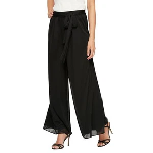 Alex Evenings womens Wide Leg Chiffon Dress Pants, Black Side Tie Small ESF18641 - Picture 1 of 2