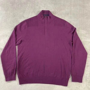 Boss Hugo Boss Sweater Mens L Wool Cotton Mock Neck 1/4 Zip Pullover Purple EUC - Picture 1 of 15