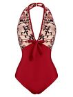 NWT Retro Stage One Piece Swimsuit Wine Red 1950s Style 1XL XL Floral Backless