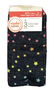 3 Pair Wonder Nation Stars And Stripes Knee High Socks Shoe Size 10 1/2-4 - Picture 1 of 3