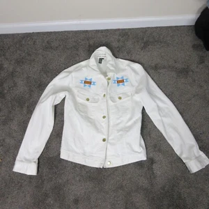 Ralph Lauren LRL Jacket Womens Medium White Denim Aztec Southwestern Boho - Picture 1 of 11