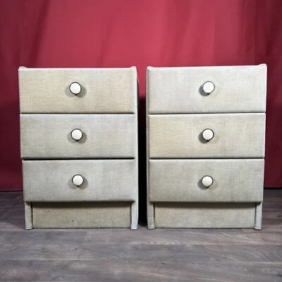 Mid Century 1970s Vintage Beige Velvet Bedside Tables Retro Prop - Image 1 of 4