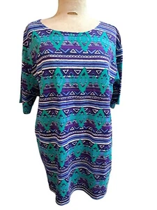 Vintage Ivy Koral Tunic Top Womens 1X Aztec Geo Print Short Sleeve Retro Tribal - Picture 1 of 6