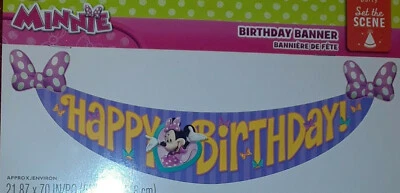 BANNER FIESTA CUMPLEAÑOS MINNIE MOUSE Decoración Arco Rosa Disney Sello 70" x 22" Foto 1 de 4
